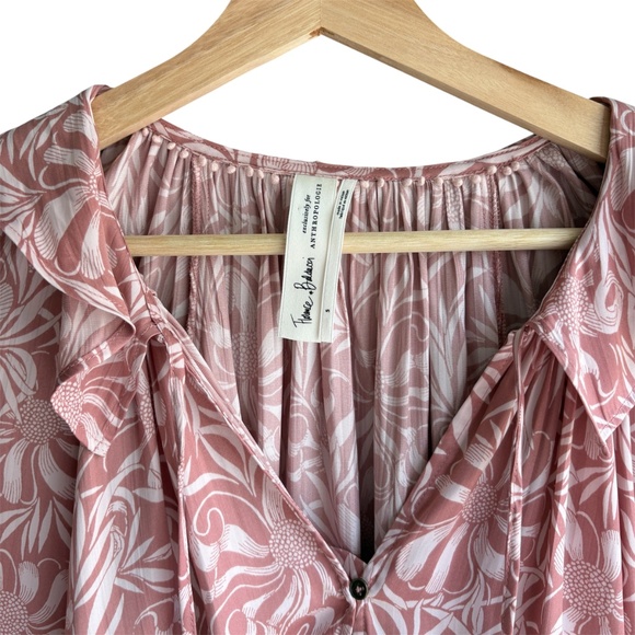 Anthropologie Florence Balducci Femme Collared Long Sleeve Blouse Size S Pink - Picture 5 of 9